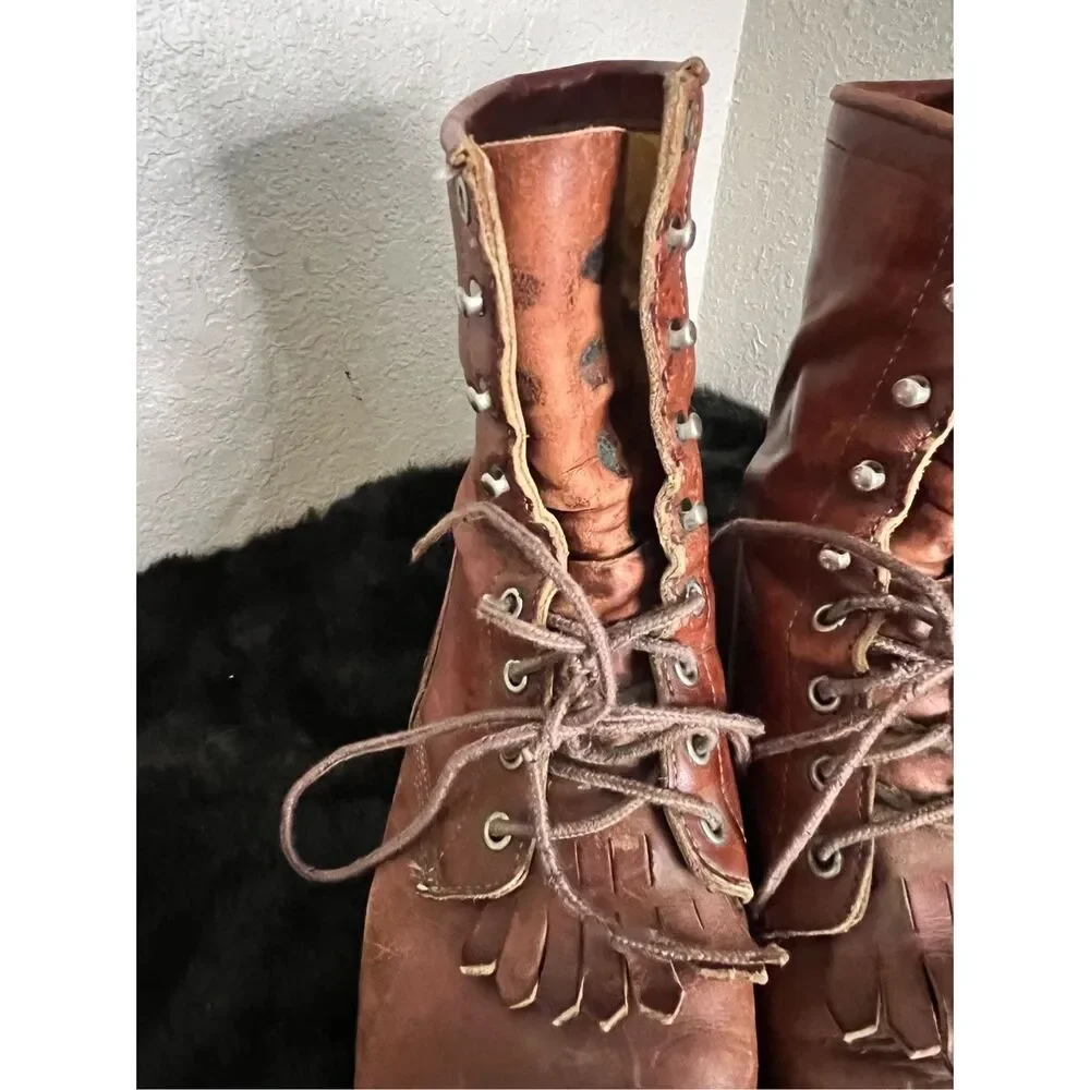 JUSTIN L0518 USA Packer Lace Up Western Brown Leather Boots Size 10 D - Picture 4 of 9